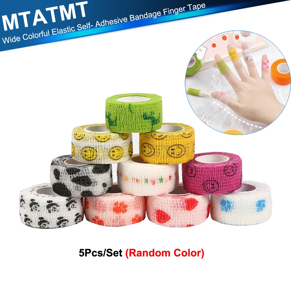 5Pcs/Lot 2.5cm Wide Colorful Elastic Self- Adhesive Bandage Finger Tape，First Aid Wrap Bandages, for Wrist and Ankle Sprains