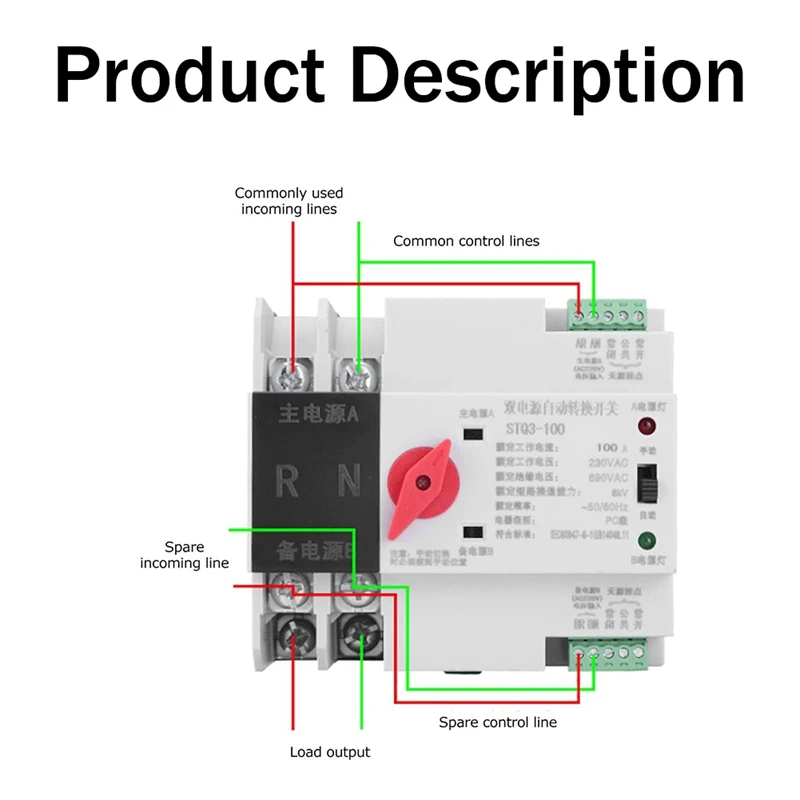 Interruttore di trasmissione a 2 vie 220V ZGQ5-100 / 2P Interruttore di trasferimento automatico con controller interruttore di trasmissione a doppia alimentazione a 2 vie