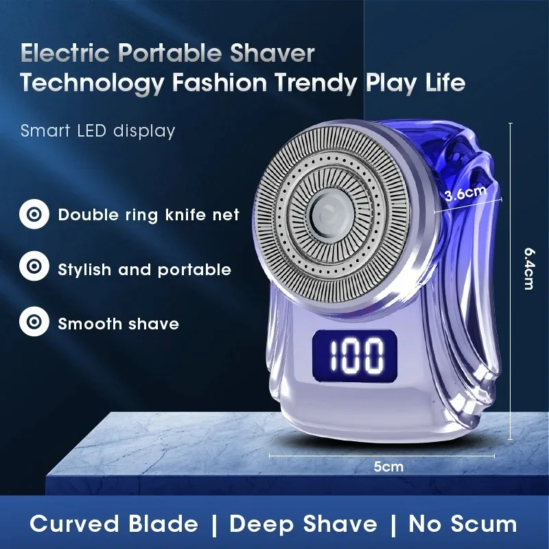Mini Portable Rechargeable Electric Shaver for Men Washable Wet Dry Dual Use Travel Beard Razor Trimmer