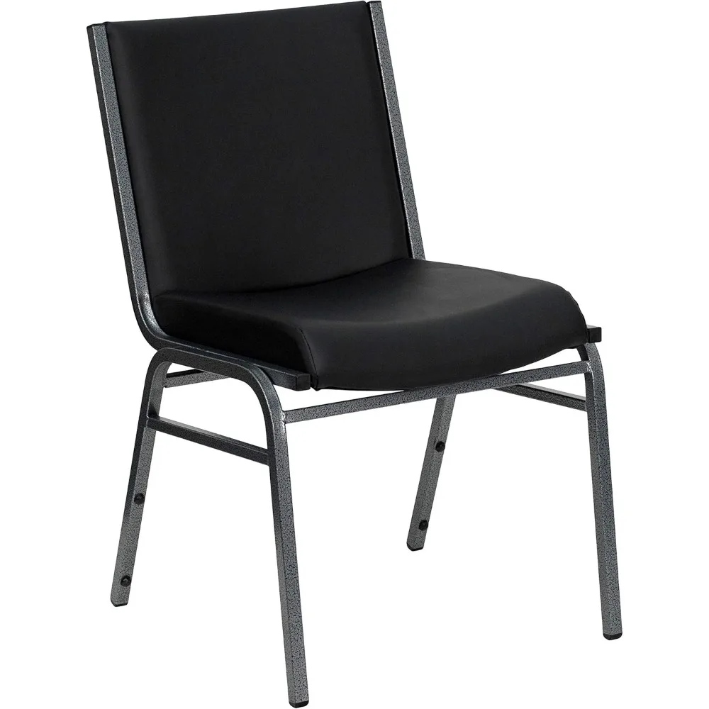 Stacking Chair for Waiting Rooms/Offices Series Heavy-Duty Vinyl Lobby Chair With Ganging Bracket and Cushioned Seat Black