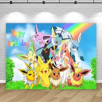 伊布家族寶可夢背景布 可愛女孩公主生日派對背景攝影臥室牆掛照片橫幅裝飾 6 最佳銷售 伊芙寶可夢 - №2