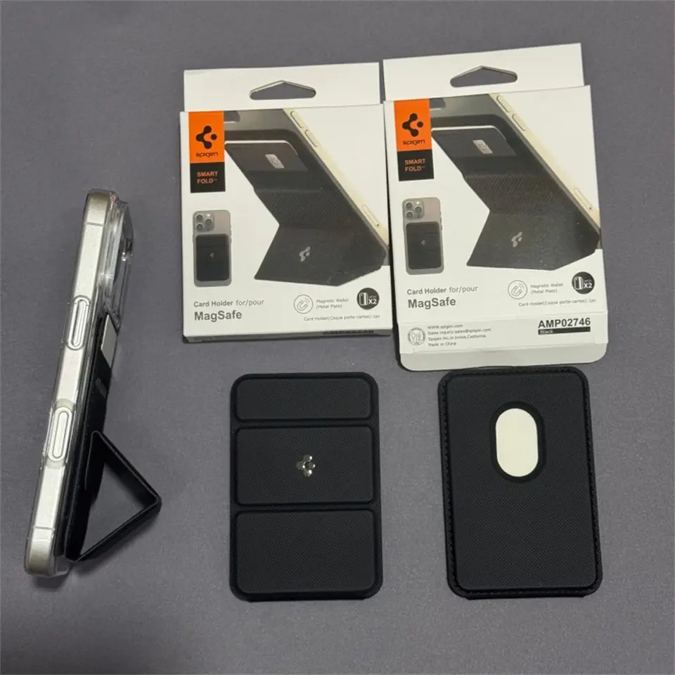 حامل بطاقات Spigen قابل للطي مغناطيسي من الجلد لهواتف iPhone 17 16 15 Pro Max حامل متعدد الوظائف للهاتف - 3