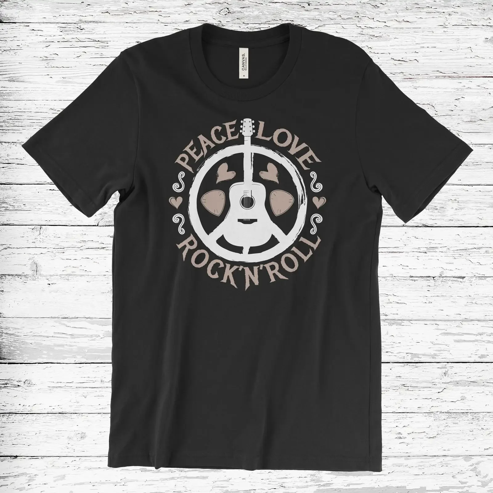 Peace Love Rock N Roll Hippie Guitar Vintage T shirt Retro Music Festival Hippy for Lovers Birthday Present vintage Washed