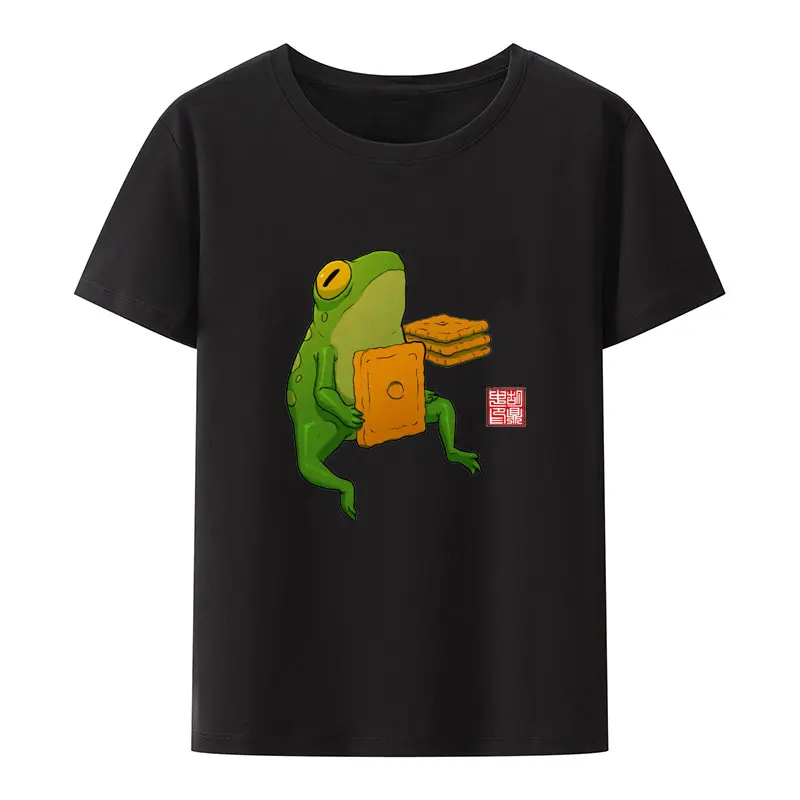 Late Night Snack Frog Print T Shirt Cute Vintage Summer Clothes for Women Clothing Ropa Mujer Novelty Loose Hipster Nostalgia