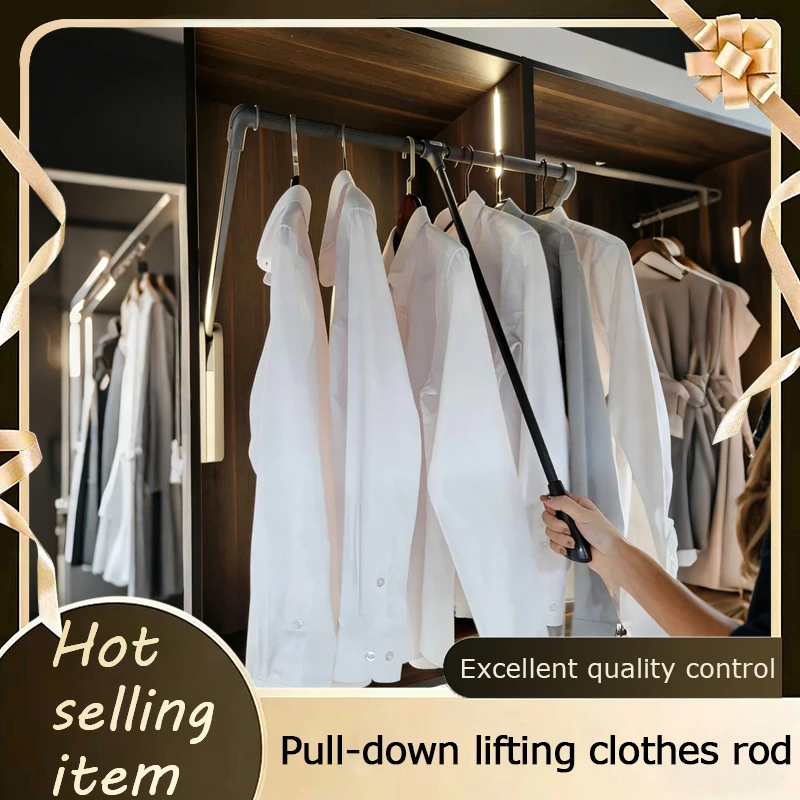 

Hydraulic Pull Down Hanging Rod Retractable Soft Closing Closet Organizer Multi Functional Wardrobe Telescopic Garment Rail