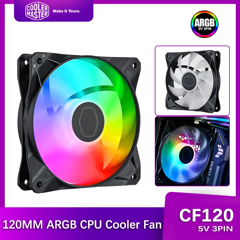 Cooler Master CF120 120mm Case Fan Addressable 5V/3PIN ARGB CPU Cooler Fan Quiet Water Cooling Replace Fan