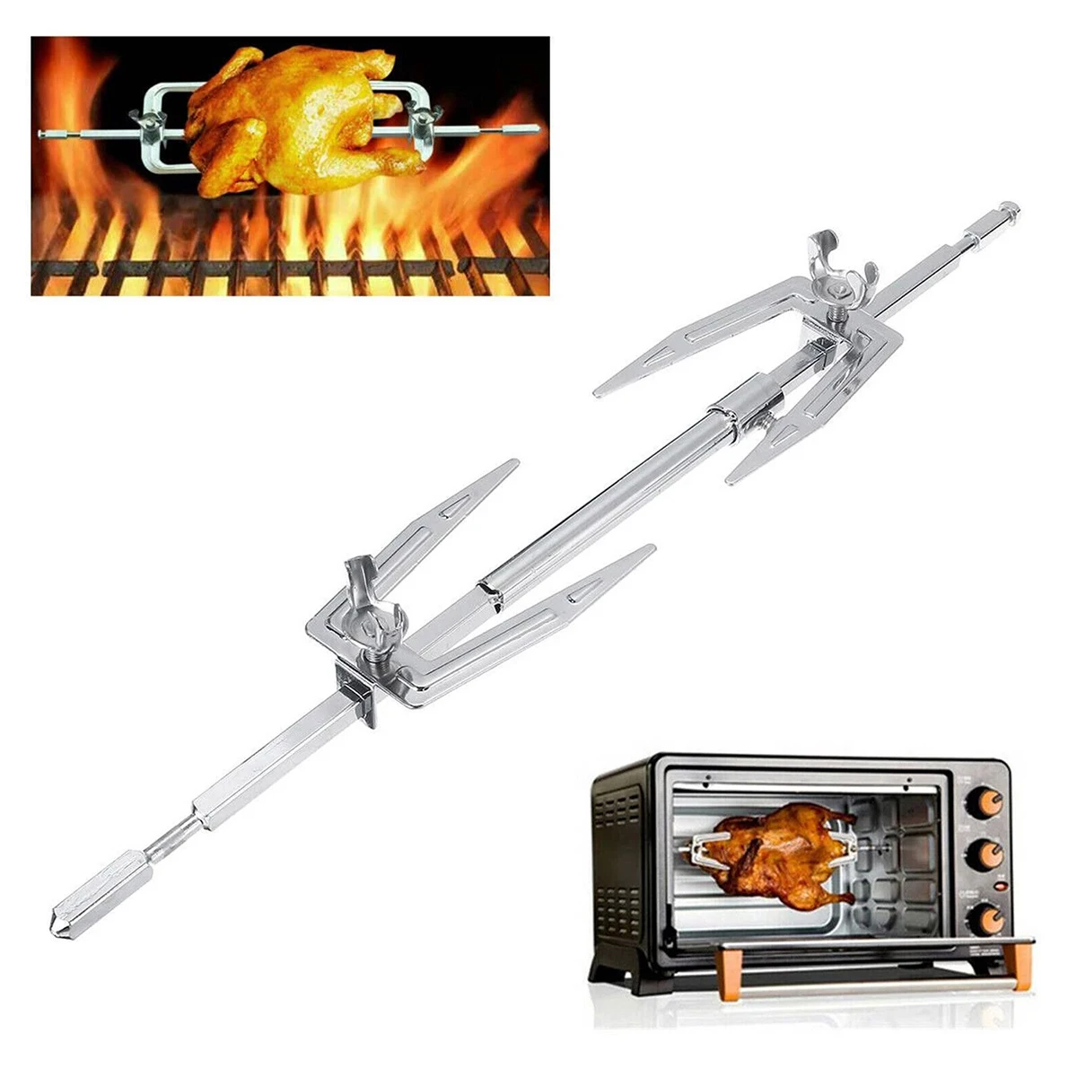 BBQ Rotisserie Grill Chicken Roaster Rod Spit Barbecue Electric Motor Meat Skewer Tool Outdoor BBQ Rack Kitchen Accessories