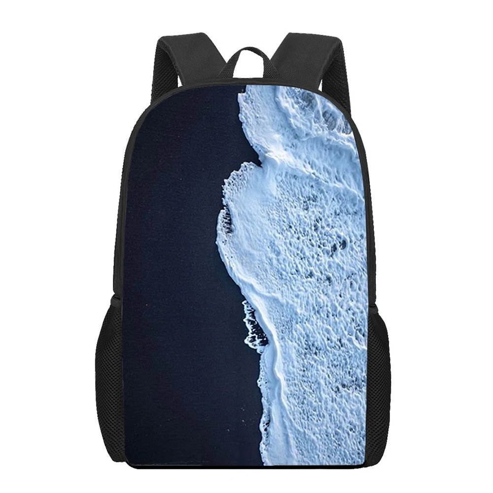 Sac à dos de livre imprimé 3D de paysage de mer de plage, sac à dos de grande capacité, sac à dos de jardin d'enfants, hommes, adolescents, garçons, 16"