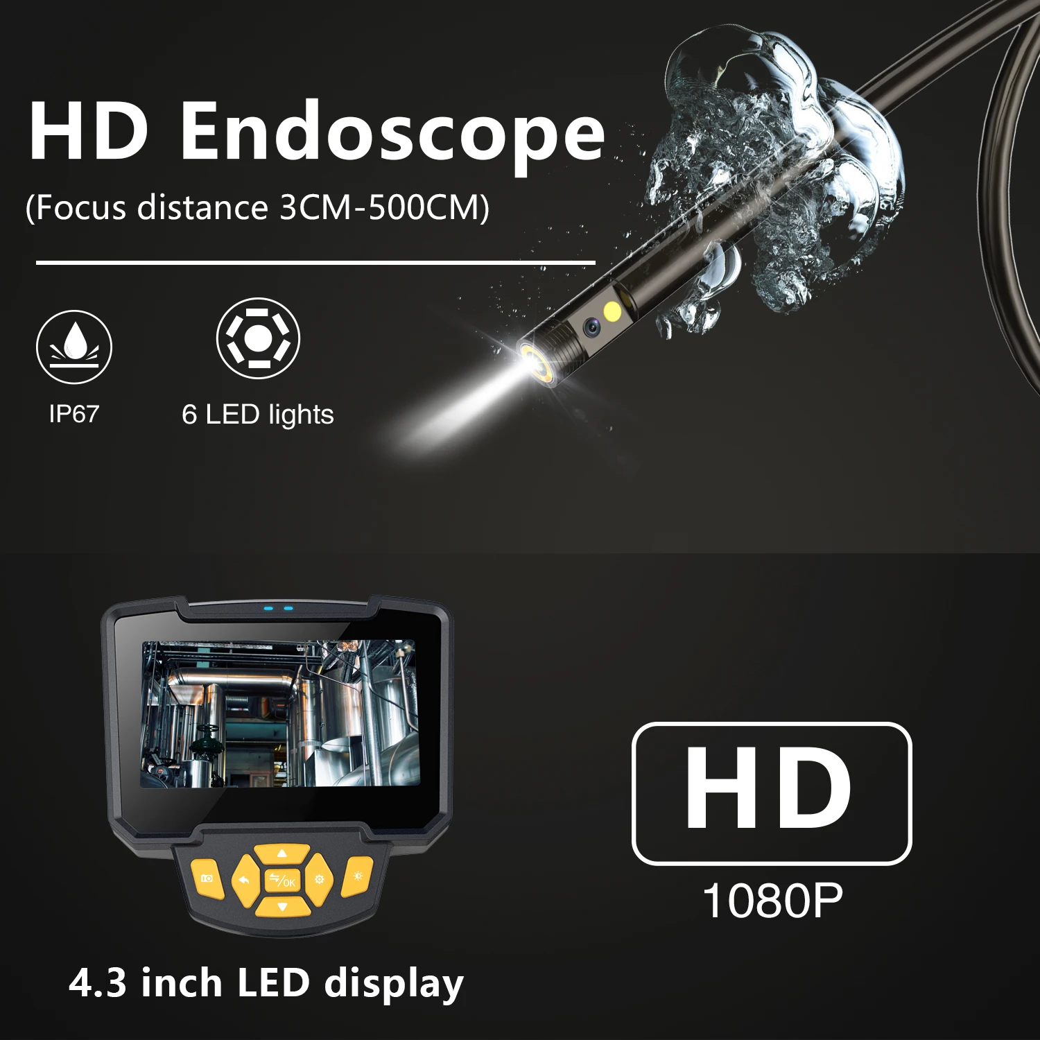 4.3 Inch 2MP 1080P Dual Lens Wireless WIFI Endoscope Inspection Borescope Camera Otoscope Double Camera Handheld Microscope