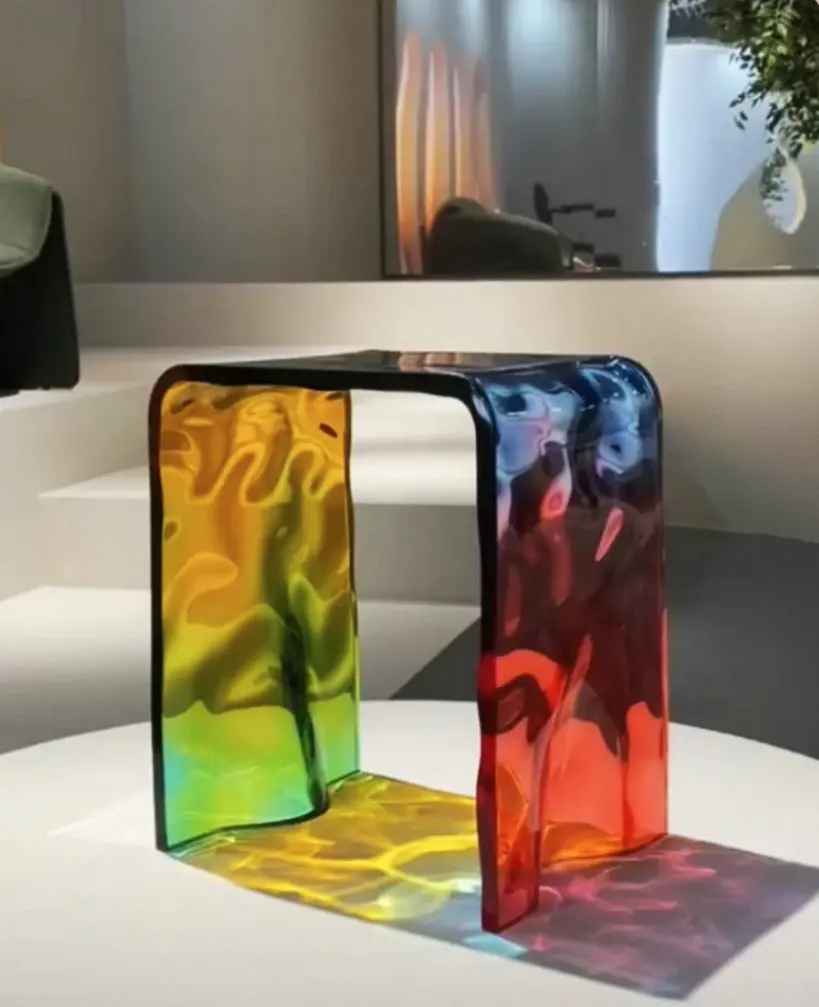 Acrylic Transparent Magic Cube Rainbow Stool Home Shoe Changing Low Stool Living Room Tea Table Stool Chair Makeup Stool