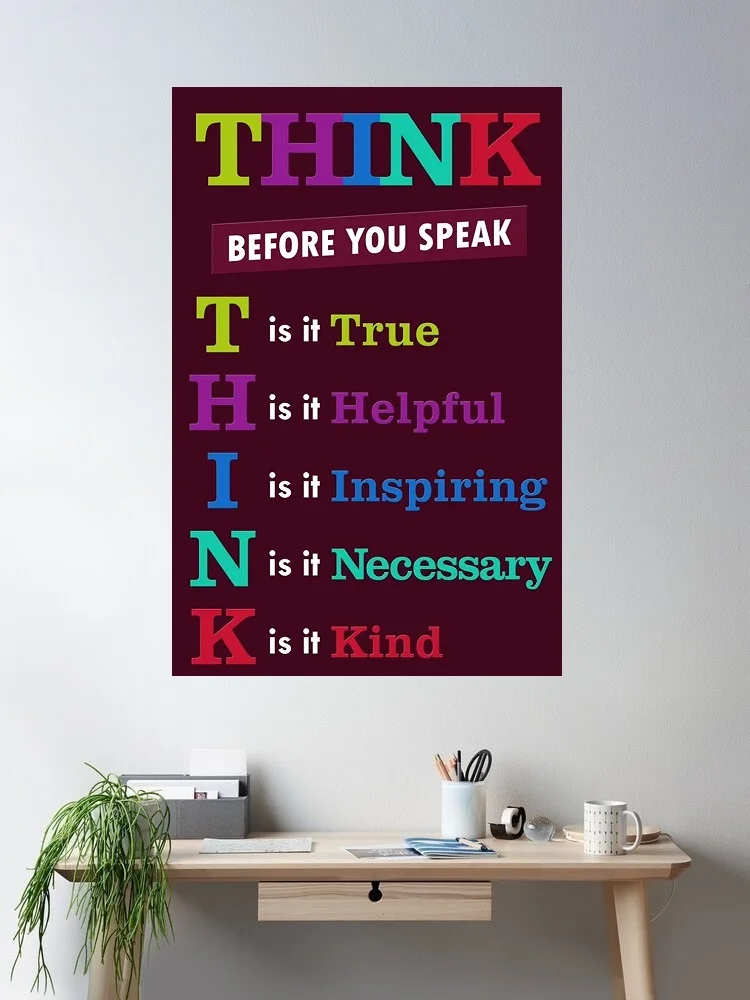 Classroom Poster School Educational Rules Think Before You Speak Class Teacher, Art Picture Print Canvas Poster Home Wall Decor