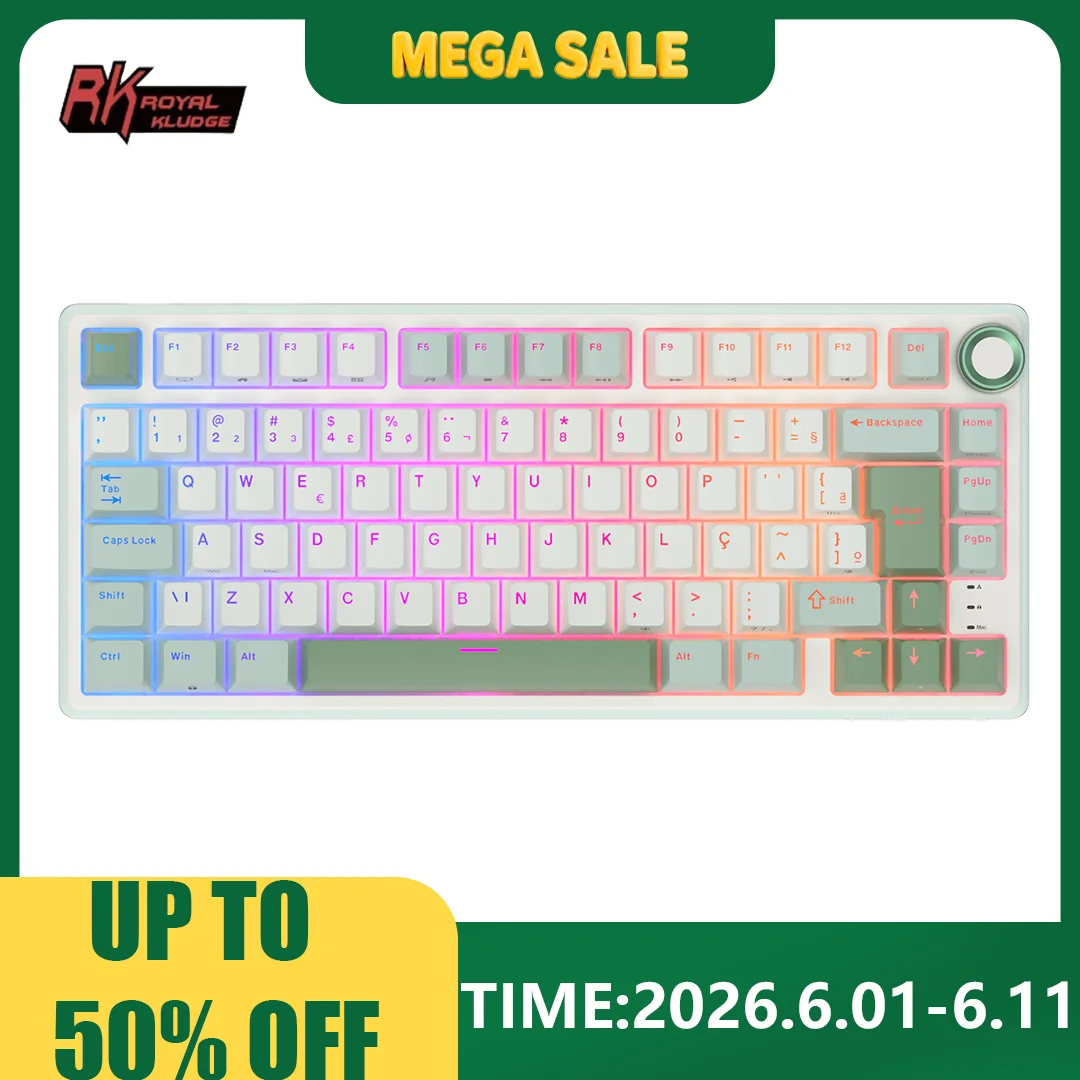 Rk r75 royal kludge teclado mecânico com fio 80 teclas 80% junta rgb retroiluminado teclado para jogos permutável com teclas mda pbt