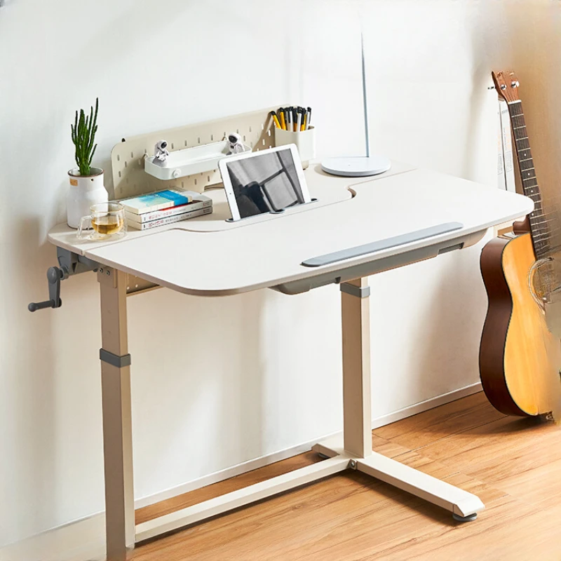 Children learn how to lift, move, and fold primary school students' writing desks