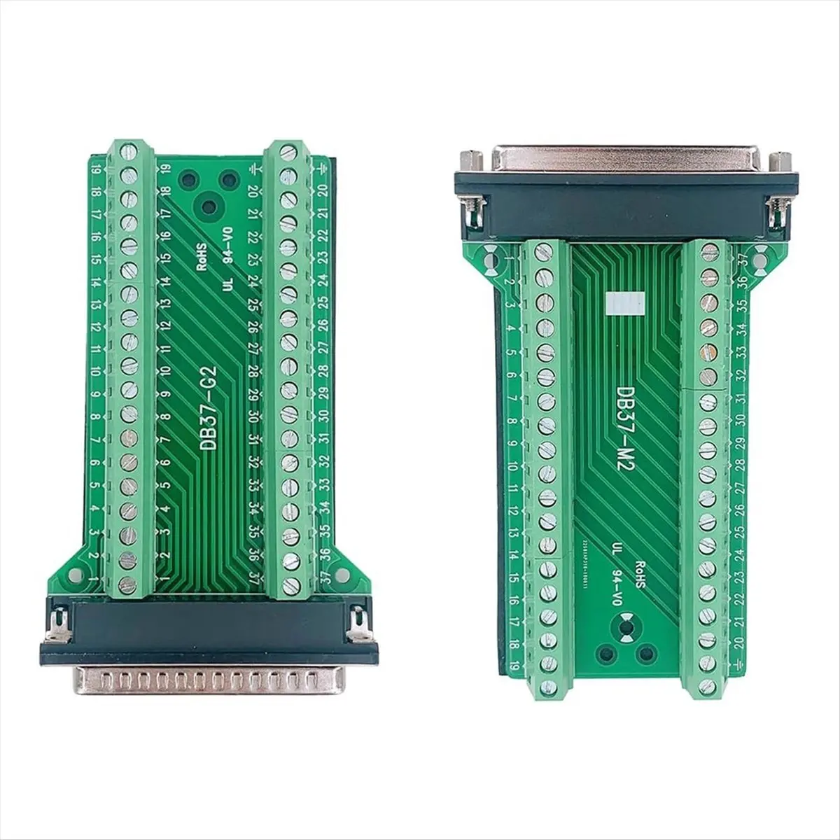(A91P] 2Pcs DB37 Male Female Breakout Board Connector, RS232 D-SUB Serial 37 Pin Port Terminal Solderfree Adapter