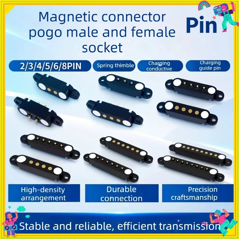 2A DC Magnetic Pogo Pin Connector 2Pin 3Pin 4-5-6-8Pin Pogopin Male Female Spacing 2.5/2.80mm Spring Loaded DC Power Socket Spot