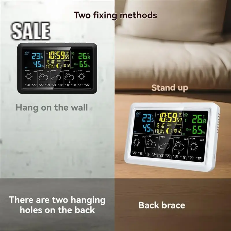 

WIFI Multifunction Tuya Weather Station Air Quality Temperature Humidity Meter Moon Phase Air Pressure Weather Clock-A68E