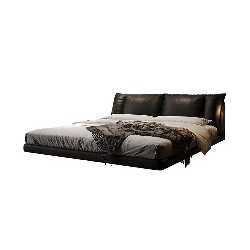 Minimalist leather First layer cowhide suspension Master bedroom down soft bag bed 2 * 2 meters double