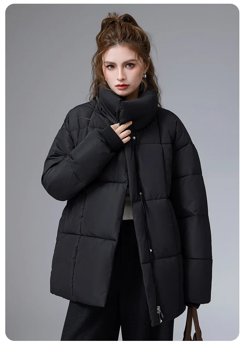 ZAROY Women Winter Belted Jacket Elegant Stand Collar Windproof Puffer Coat Cotton Padded Thick Warm Snow Parkas Overcoat куртка