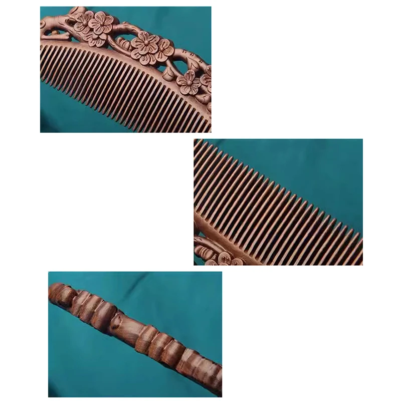 Wood Exquisite Carving Lotus Comb Anti-Static Beard Comb Handicraft Hair Styling Gift's Gift Natural Sandalwood Combs Solid