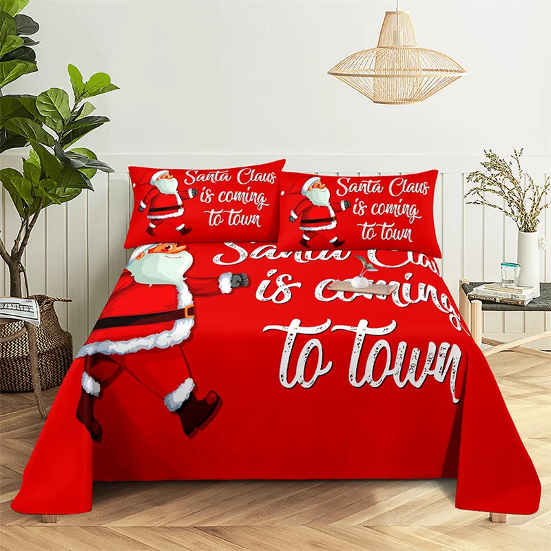 Santa Claus Queen Sheet Set Kid's Flat Sheet Boys and Girls Bed Sheets and Pillowcases Christmas Gifts Bed Sheet Set Bedding Set