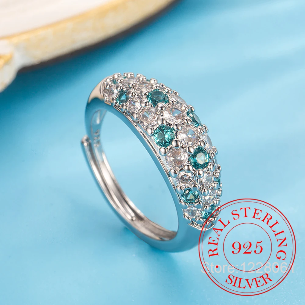 

925 Sterling Silver Simple Green Zircon Crystal Finger Rings For Woman Wedding Engagement Party Gift Charm Jewelry