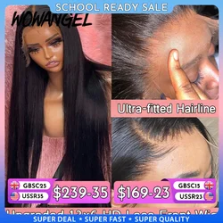 34 pouces Real HD Lace Front Wig Cheveux raides pré-plumés 13x6 HD Transparent Lace Frontal Perruque de cheveux humains Cheveux brésiliens pour femme