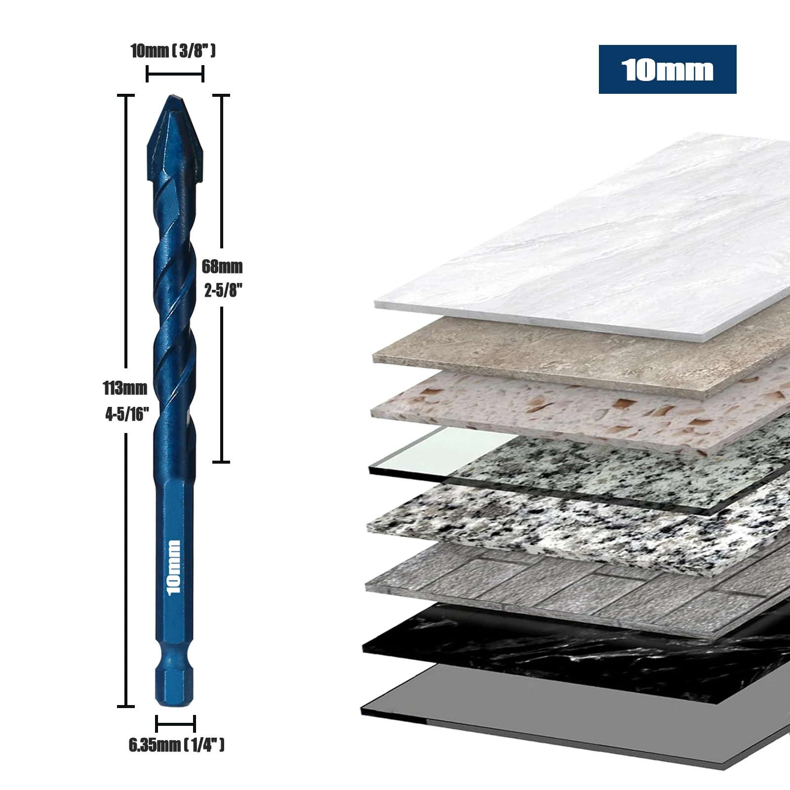 5/6/8/10/12 mm blauer Fliesenbohrer, hohe Härte, exzentrischer Bohrer, Präzisionsbohrer für Keramik, Glas und Holz, Zubehör für Elektrowerkzeuge. – Detail 9