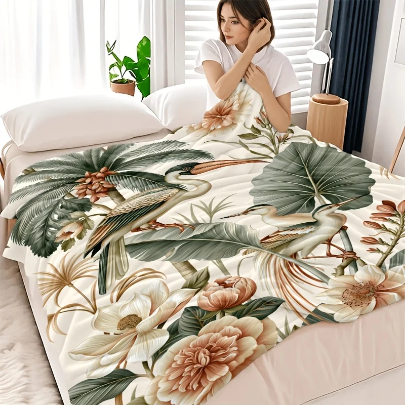 Tropical Flora Fauna Blanket Throw Tapestry Large Decorative Print Bed Cover Boho Chic Cottagecore Living Room Decor