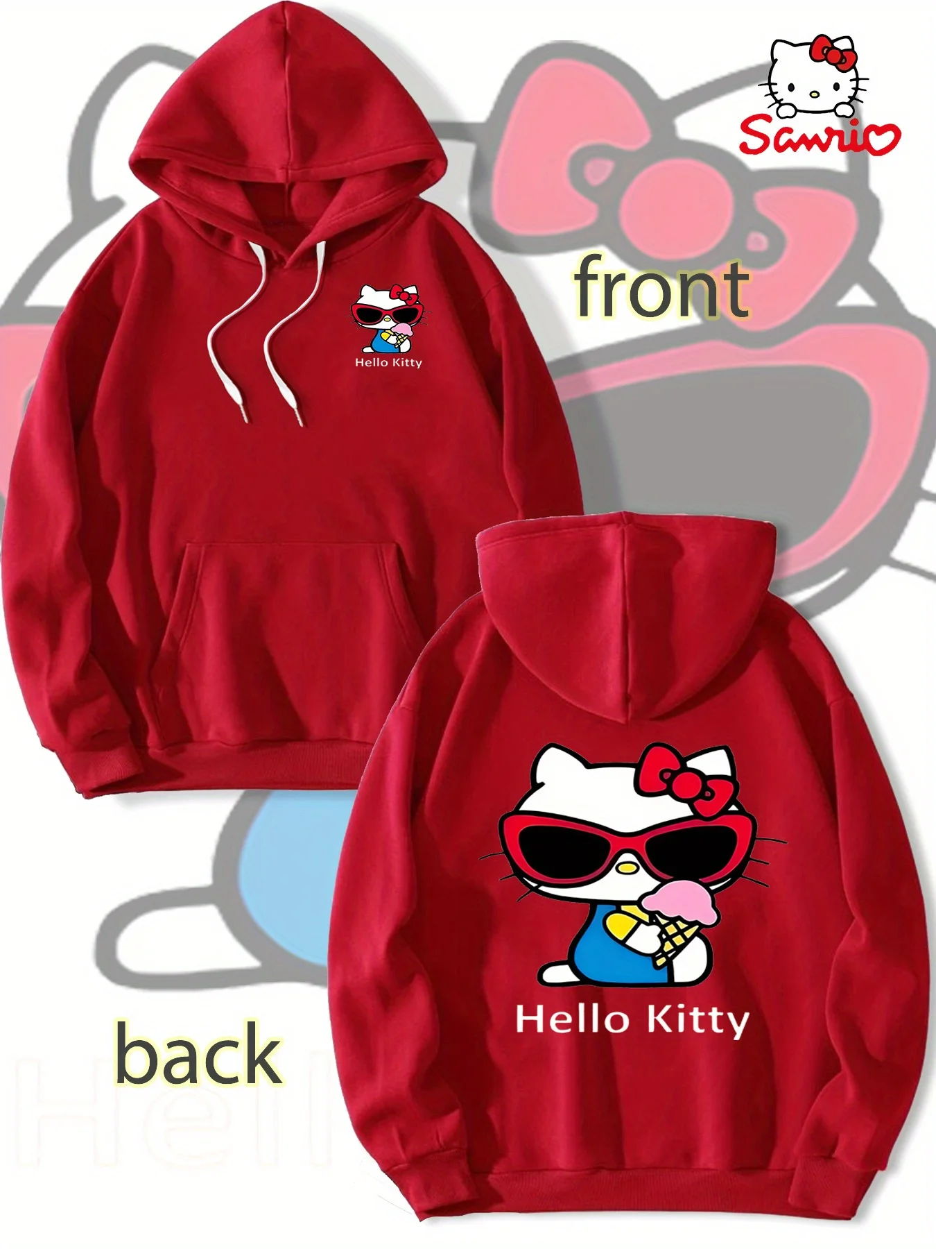 Neuer doppelseitig bedruckter, locker sitzender Damen-Hoodie mit Cartoon-Muster für Herbst/Winter und Sanrio-Logo. Unisex-Hoodie für Herbst/Winter