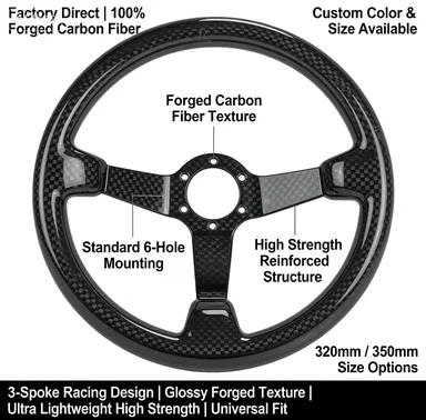 

Universal Carbon Fiber Steering Wheel | Forged/Twill Surface, Custom Color, Easy Installation Feature Factory Direct