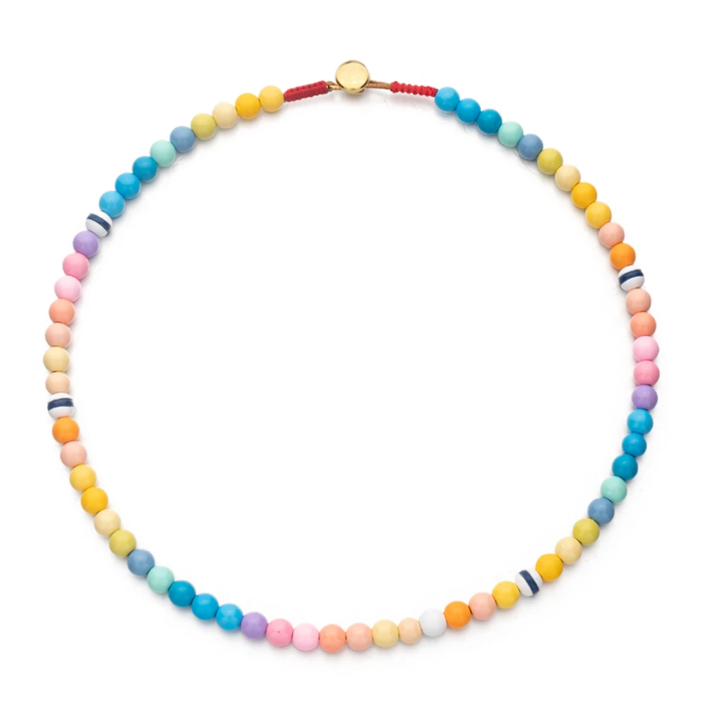 

BEUTIFOR 6mm Colorful Enamel Beaded Choker Accessory Boho Colorful Charm Handmade Bohemian Necklace