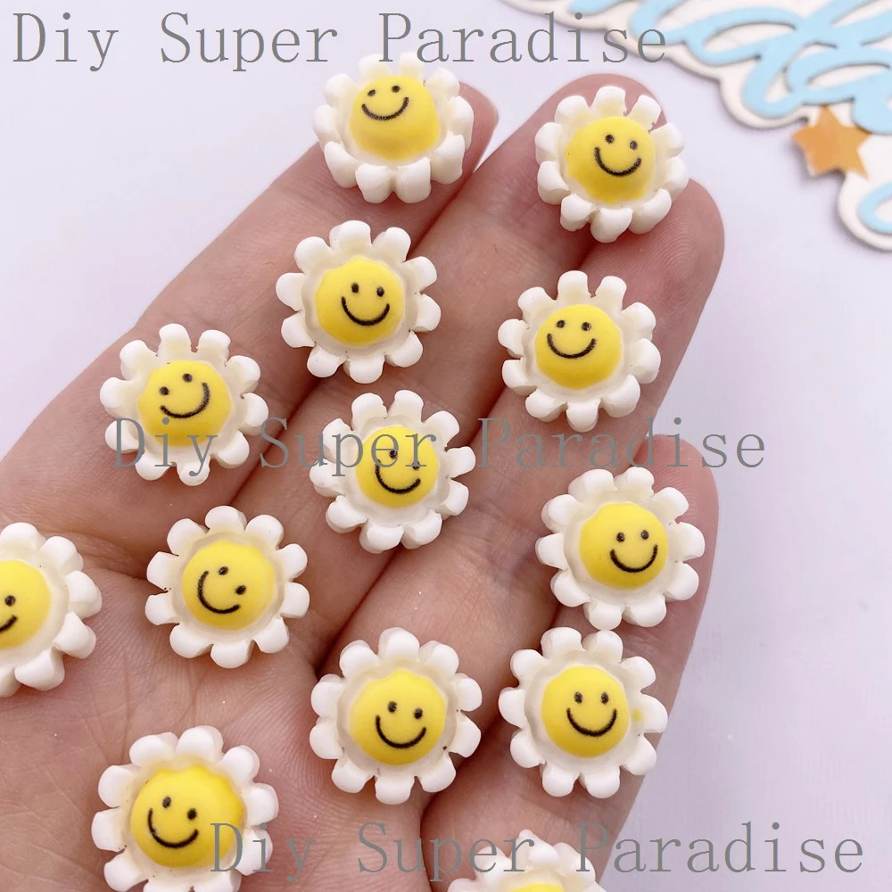 Kawaii Resin Glitter Colorful Smile Sunflower Figurines Flat back Cabochon Stone DIY Scrapbooks Decor Jewelry Crafts Accessories
