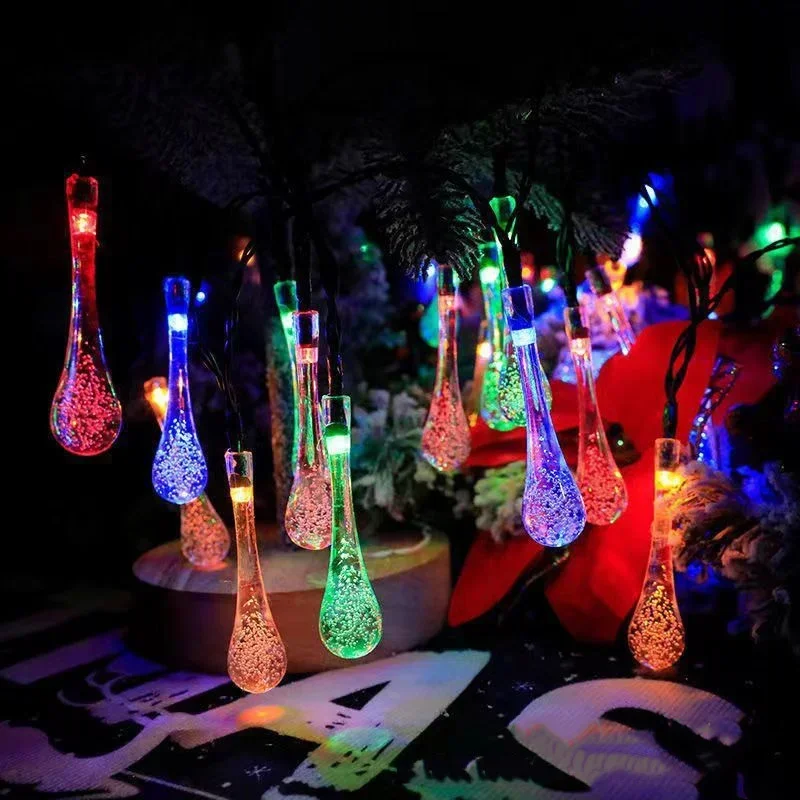 Solar String Lights Outdoor 20/30 LED Solar Water Drop Fairy Lights Waterproof  Patio Beads Light for Garden Wedding Party Lamp