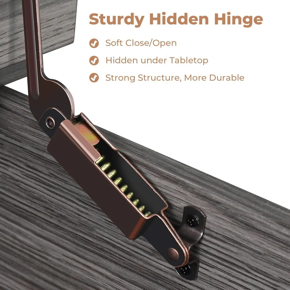 Rustic Farmhouse Coffee Table with Lift Top Storage, Large Square Wood Center Table for Living Room, Soft Close Mechanism