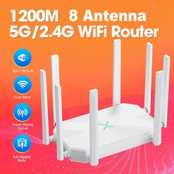 무선 라우터 인핸서 와이파이 리피터, 외부 2.4G 5G 전원 신호 부스터, 핫스팟 스무더, RJ45 WAN LAN 모뎀, 8 안테나, 1200M