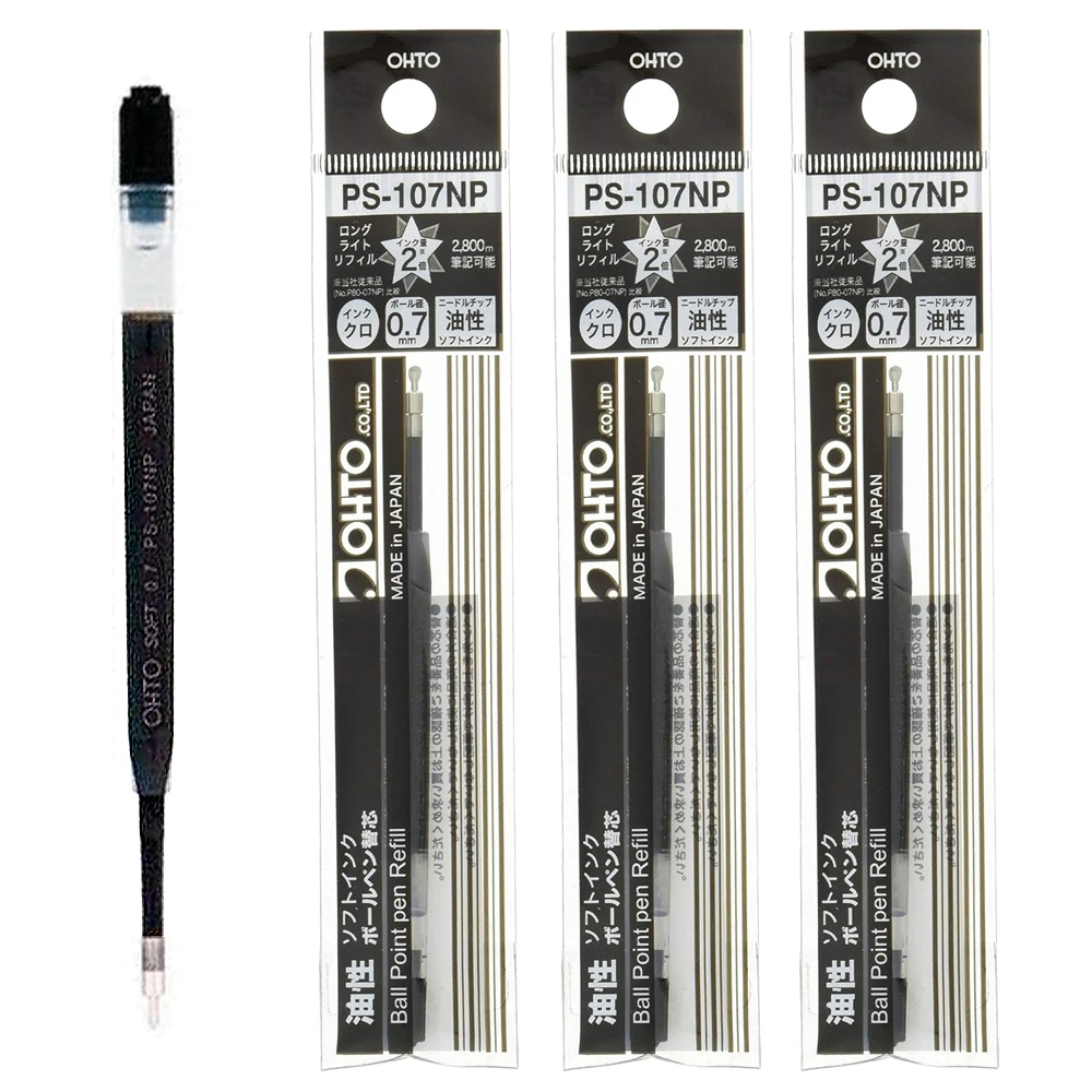 3pcs OHTO PG-107NP Quick-Drying Gel Pen Refill 0.7mm Black Ink Fine Tip Europe Standard G2 Refill School Office Writing Refills