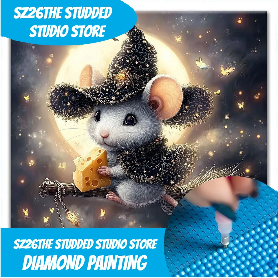 

Sz26Сшитая мозаика «сделай сам» на Хэллоуин, ведьма, крыса, алмазная живопись, художественный набор, 5D и круглые стразы, ручная работа, вышивка крестиком, домашний декор