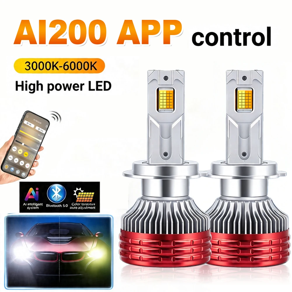 H7 LED Headlight Bluetooth APP Control 12V 3000-6000K Smart LED 48pcs Chip High Power for H1 H4 H7 H11 9005 9006 Car Accessories