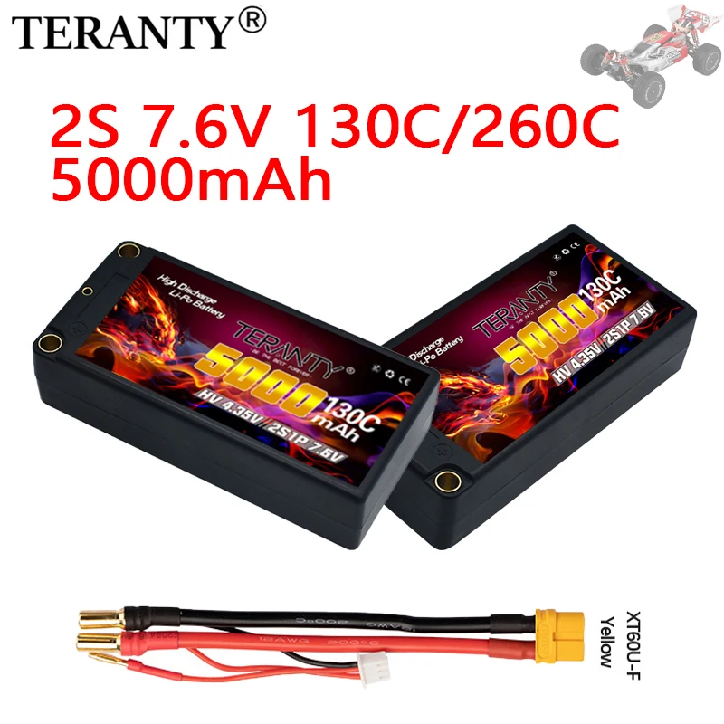 TREANTY 2S 7.6V 5000mAh 130C/260C with 5mm bullet T plug suitable for remote control car model RC toy high rate Lipo battery