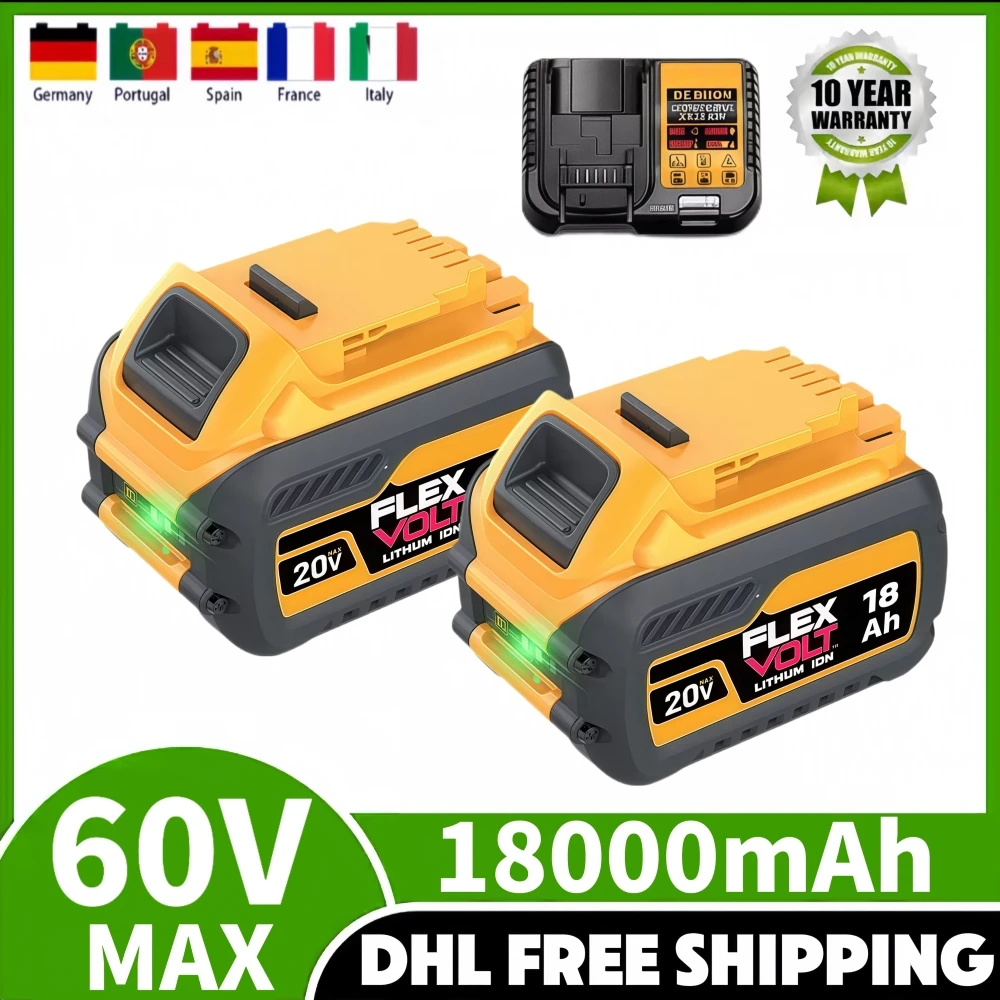 100% Original 60V Battery For Dewalt 18Ah Battery DCB606 DCB609 DCB182 18000mAh 20V MAX Power Tool Battery With Charger