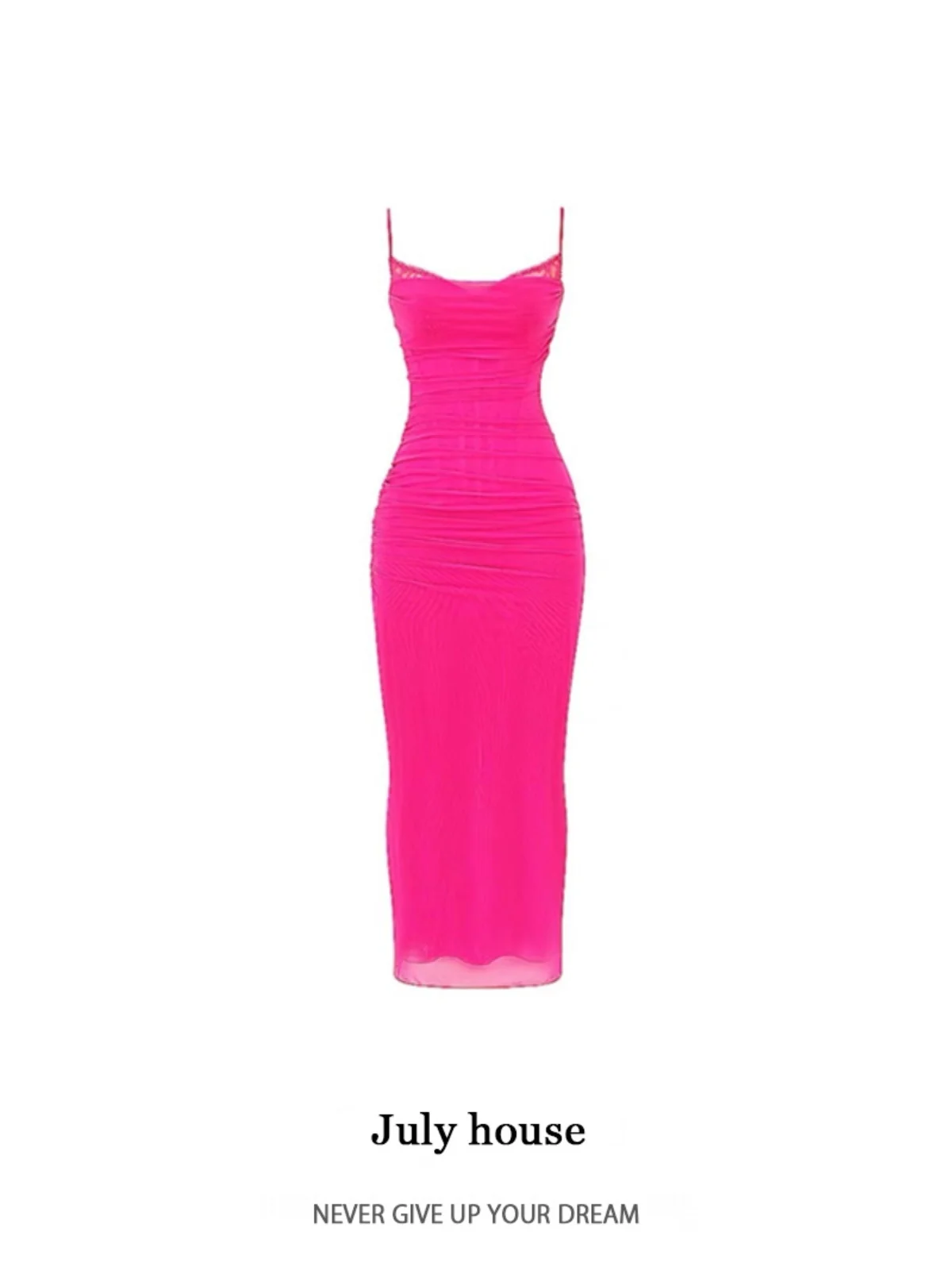 Sexy Me Lace Splice Fibone Strap Dr Long Skirt High Waist V-ne Zipper Closure A-line Silhouette No-sve Autumn Dr