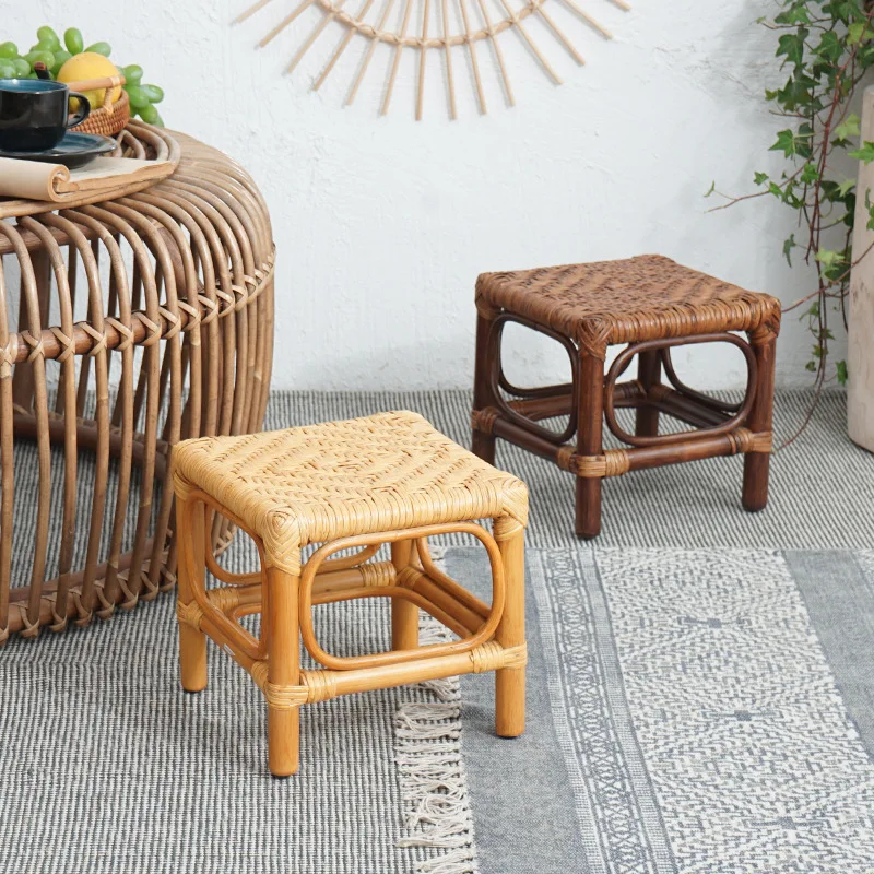 

Handwoven Rattan Stool Retro Pastoral Simple Mobile Seat Outdoor Camping Chair Home Kitchen Furniture s s