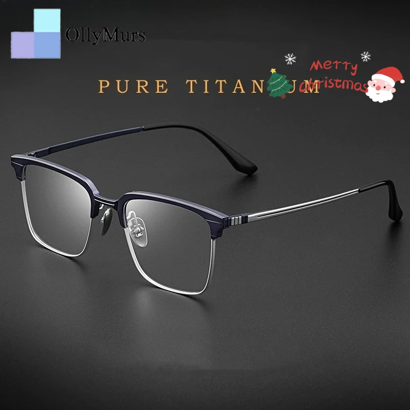 OLLYMURS Square Ultra-light คุณภาพสูงขนาดเล็กที่กําหนดเองแว่นตา Retro Pure Titanium ธุรกิจกรอบแว่นตาผู้ชายแว่นตา