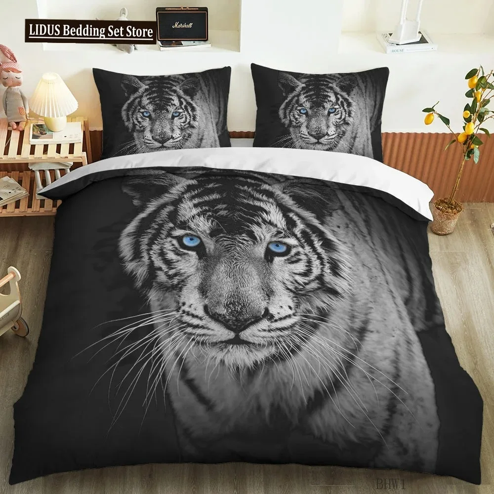 

Tiger Lion Leopard Duvet Cover Set Animal Theme 3D Bedding Set King Queen Size For Kids Boy Girl Teens Polyester Comforter Cover