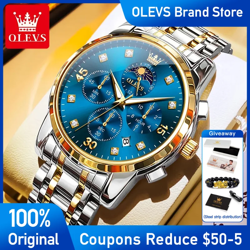 

OLEVS Mens Watch Brand Multifunctional Chronograph stainless steel Quartz Watch Waterproof Luminous Automatic date Watch For Ma