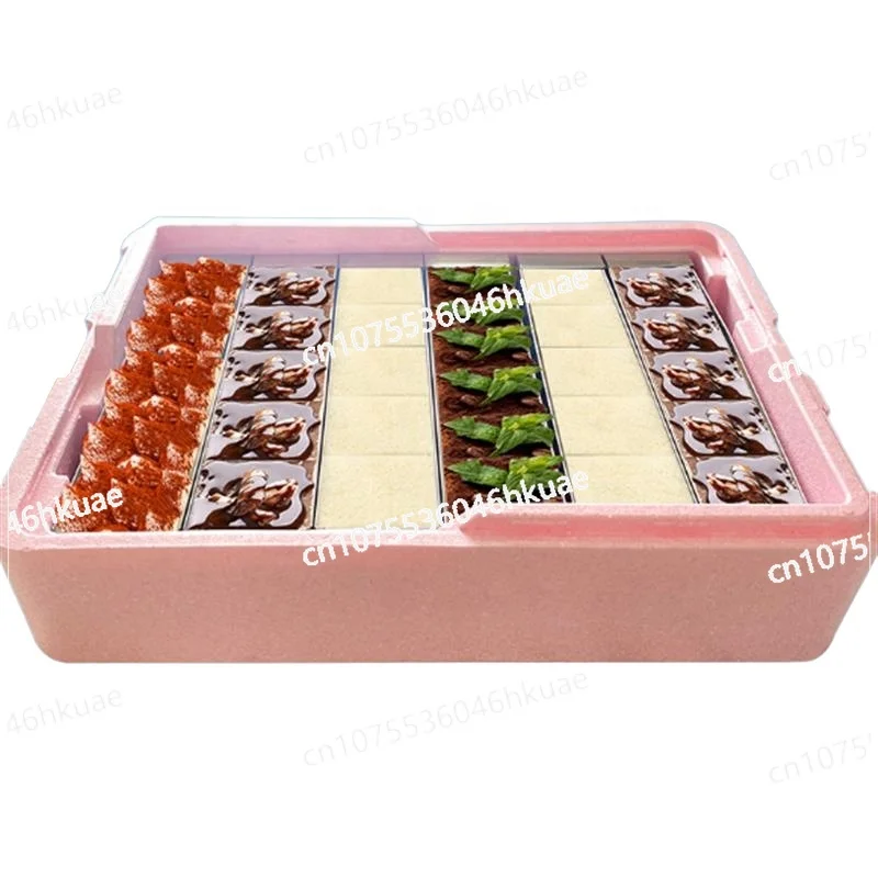 صندوق تبريد رغوي معزول محمول: تصميم غطاء شفاف، أيضًا لتخزين قوالب تيراميسو