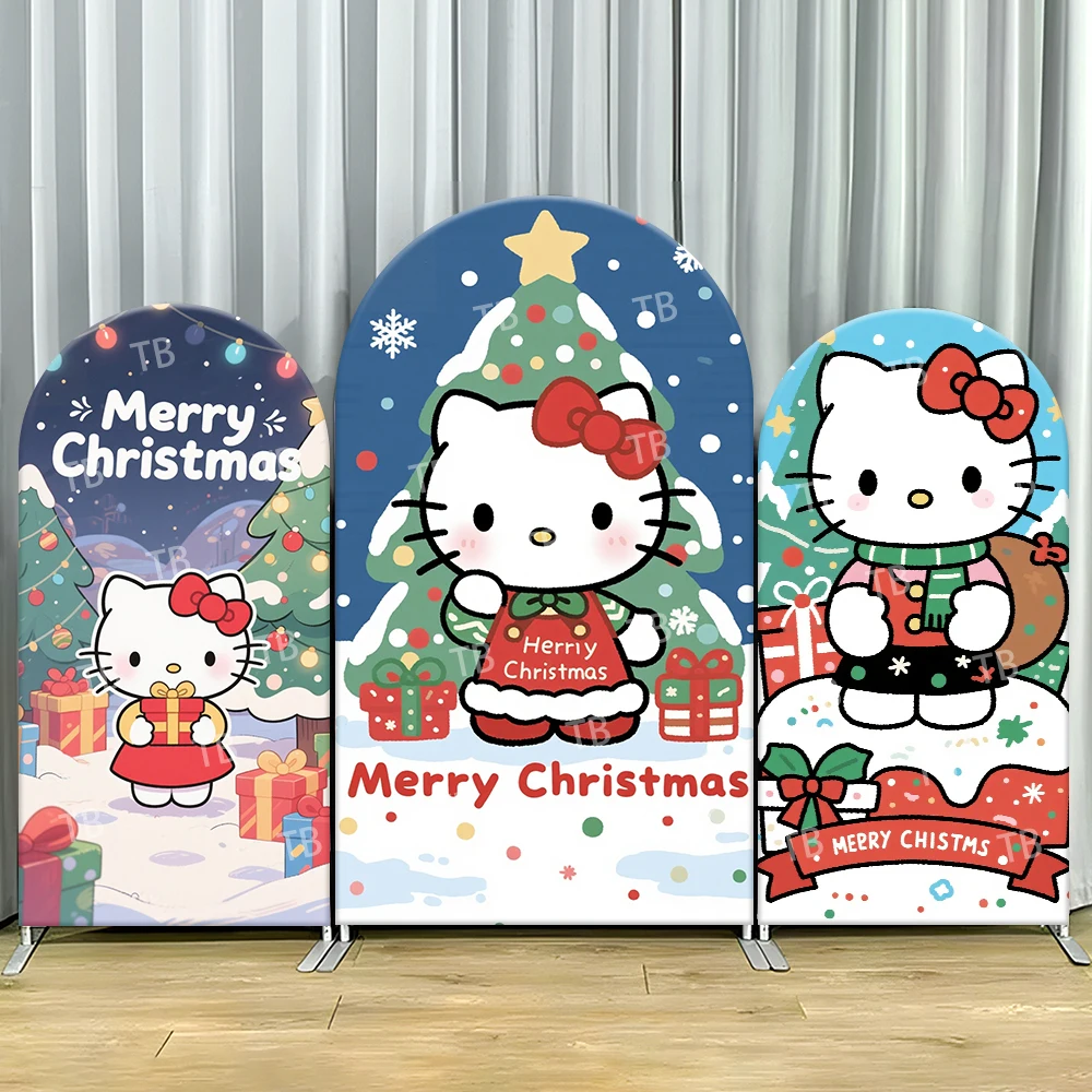 

Hello Kitty Arch Backdrop Cover Merry Christmas Cute Festive Photo Booth Props for Holiday Parties Home Decoration