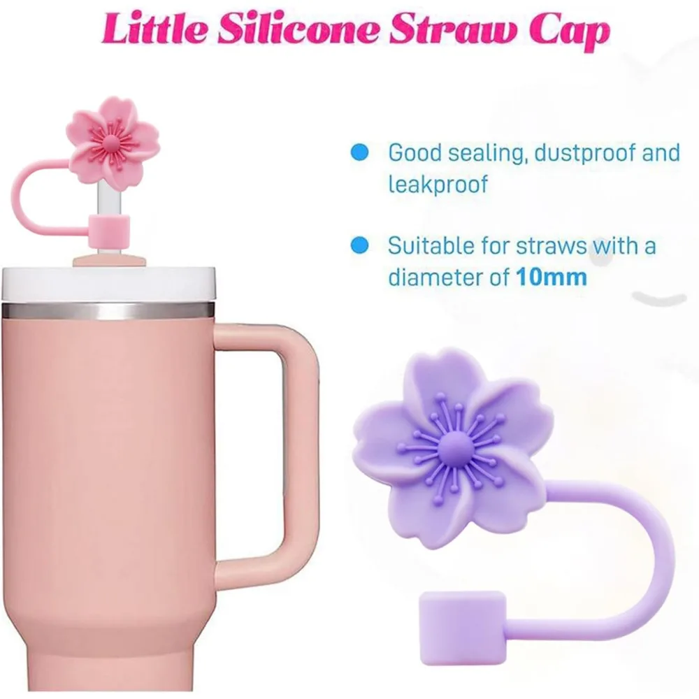 Flower Silicone Straw Cover Cap for Stanley Cup,Straw Topper 10mm 0.4in Dust-Proof Reusable Straw Tips Lids