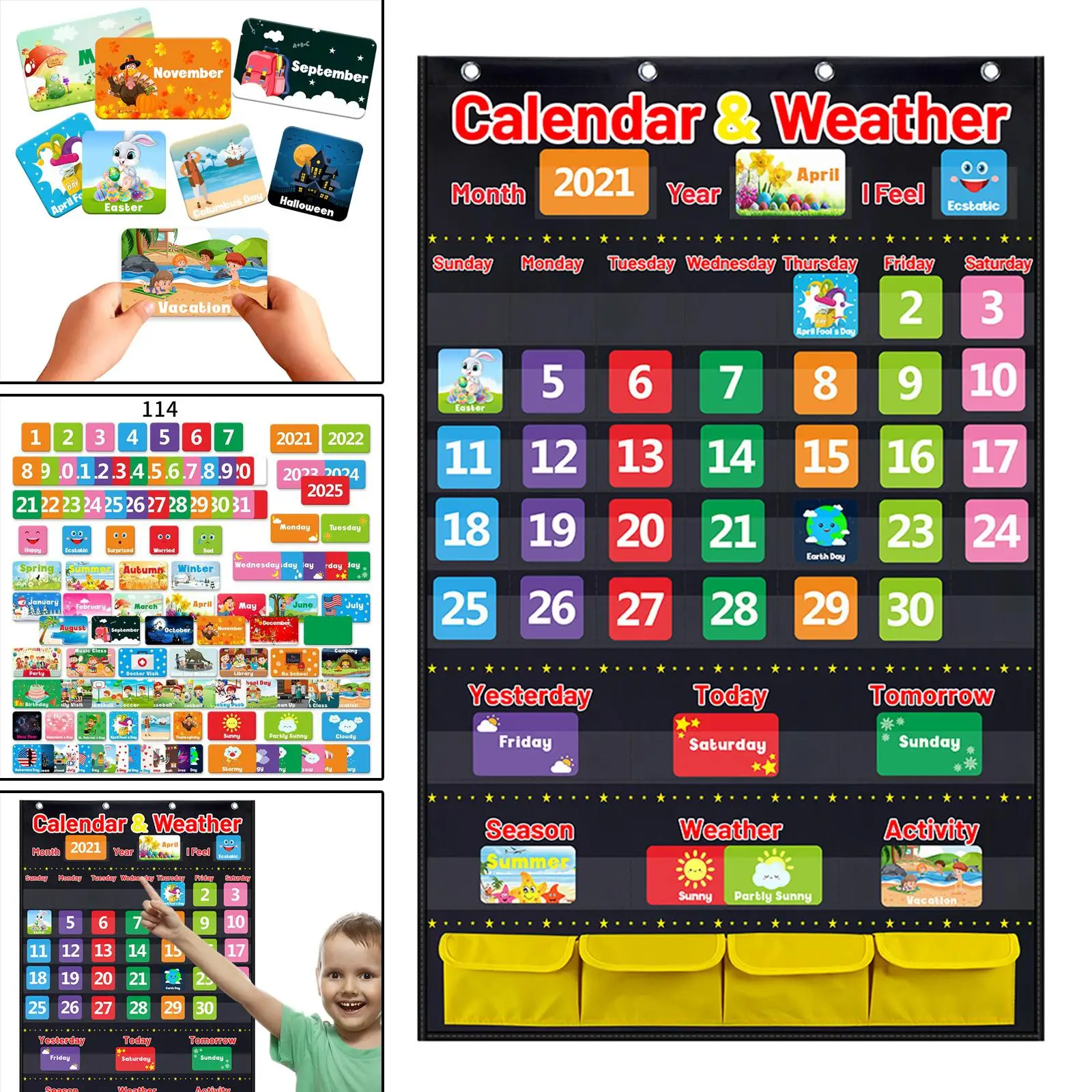 

Weather Calendar Pocket Chart Activity Cards Wall Hanging Chart