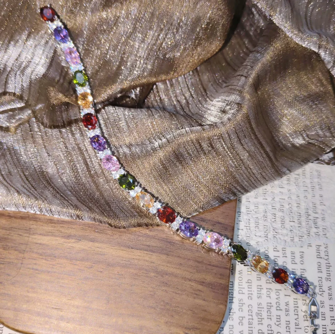 925 pure silver fashion bracelet set, featuring colorful zirconia gemstones,suitable for both men and women and highly versatile